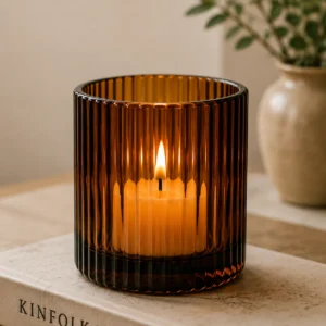Amber Glass Candle Holder